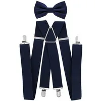 axy Hosenträger Herren Hosenträger mit Fliege Set 3,5cm Breit (2-St., 2er Set) 4 Stabile Clips X-Form, verstellbar und elastisch 120cm Lang