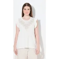 Ulla Popken T-Shirt T-Shirt Stickerei Rundhals Halbarm Biobaumwolle
