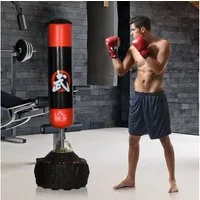 HOMCOM Standboxsack Freistehender Boxtrainingsgerät Training mit Saugfuß (Boxassistent, 1-tlg., Boxpartner), Schwarz+Rot, 60x60x180 cm
