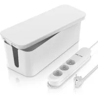BEARWARE 3 Fach Steckerleiste mit 2X USB Ladeports & Kabelbox im Set, weiß Steckdosenleiste 3-fach (USB-Anschlüsse, Schutzkontaktstecker, Kindersicherung, Kabellänge 1,50 m), Mehrfachsteckdose mit Berührungsschutz & passsende Box, 1,5m Kabel