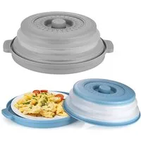 Refined Living Mikrowellenbehälter 2 Stk Faltbare Mikrowellen Abdeckung Mikrowellendeckel Frischhaltedose, (Mikrowellenhaube mit Dampflöchern Mikrowellengeschirr, Microwave Cover, 2-tlg., 2 In 1 Microwellenabdeckungen Küche Aufbewahrung & Organisatio