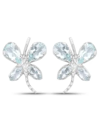 Vira Jewels Ohrringe Silber 925 rhodiniert Schmetterling-Motiv mit echtem Aquamarin
