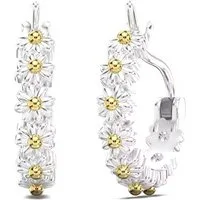 Runde Perlé Paar Creolen Daisy Love, Gänseblümchen Creolen, 925er Silber, 18K Gold