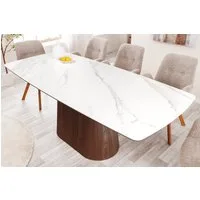 riess-ambiente Säulen-Esstisch UNIQUE 200cm weiß / braun · Konferenztisch mit Keramik-Tischplatte (Einzelartikel, 1-St), 8-10 Personen · Säulenfuß aus furniertem Walnussholz · Marmor-Design
