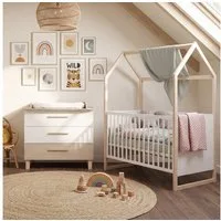 roba® Babymöbel-Set Noah - moderney Kinderzimmer Set mit eleganten Füßen - aus Holz, (2-teiliges Set, Babybett 70 x 140 cm Liegefläche, Wickelkommode), Füße und Griffe aus Massivholz - Scandi Design - Weiß / Walnuss