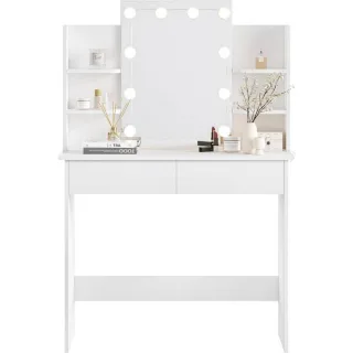 Woltu Schminktisch, Weiß, Holzwerkstoff, Glas, 2 Schubladen, Rechteckig,Rechteckig, 90x40x135 cm, Schlafzimmer, Schminktische