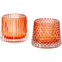 Levandeo® Teelichthalter, 2er Set Teelichthalter H7cm Glas Orange Kerzenhalter Tischdeko Kerzen