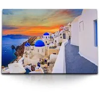 Sinus Art Leinwandbild 120x80cm Wandbild auf Leinwand Griechenland Santorini Abendrot weiße H, (1 St)