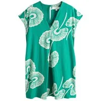 Next Minikleid Kurzärmeliges Kaftan-Minikleid mit V-Ausschnitt (1-tlg)