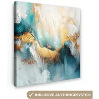 OneMillionCanvasses® Leinwandbild Abstrakt - Kunst - Gold - Blau, Fotodruck (1 St), Wandbild, Deko Schlafzimmer Wohnzimmer Flur 20x20 cm