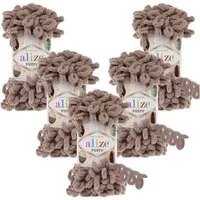 Alize 5 x ALIZE Puffy 530 Beige Häkelwolle, 9 m (Wolle), Babywolle Chenillegarn Handstrickgarn Fingerhäkeln Amigurumi