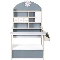roba® Kaufladen Verkaufsstand, weiß/grau/naur, mit Uhr