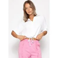 SASSYCLASSY Langarmbluse Musselin Bluse mit Zugband für Damen Cropped Baumwollbluse mit individueller Passform Flieder Gelb Weiß
