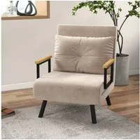HOMCOM Schlafsofa Schlafsessel mit Schlaffunktion, Lendenkissen und Samtoptik, Verstellbare Sessel 1 Teile, 73 x 63 x 81 cm, Beige