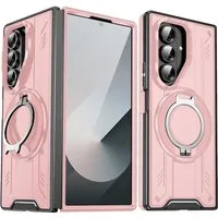 Wigento Handyhülle Für Samsung Galaxy Z Fold7 5G MagSafe 360 Grad Ringhalter Hülle Rosa, MagSafe Hülle mit integriertem Ringhalter und Schutzkante