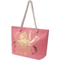KARMA Strandtasche Damen Pink Gold Oktopus 54 cm (1-tlg., Tasche für Strand, Urlaub, Pool, See, Sommer, Freizeit, Shopper), Badetasche mit Reißverschluss Polyester Innentasche