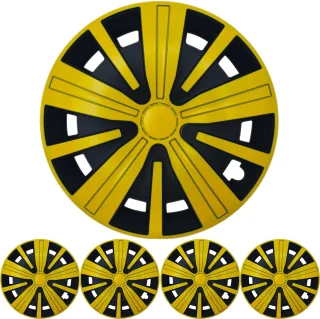 4x PREMIUM DESIGN Radkappen Radzierblenden Spinel BIS 15 ZOLL in Gelb Schwarz