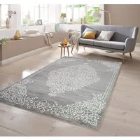 TeppichHome24 Teppich Moderner Teppich mit Glitzergarn in Grau Creme, rechteckig