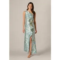 Adrianna Papell Abendkleid Metallic Jacquard Rose Gown Ein skulpturales und auffälliges, luxuriöses Jacquard-Kleid