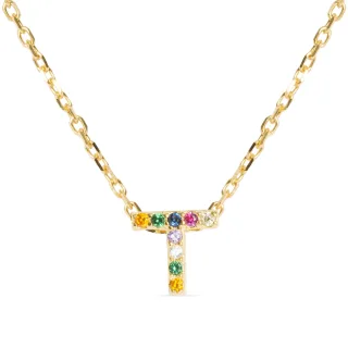 Luxenter Halskette aus 925er Sterlingsilber mit mehrfarbigen Zirkonias in 18K Gelbgold - Alphabet