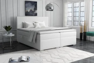 Boxspringbett Schlafzimmerbett SOREL 180x200cm Kunstleder Soft Weiss