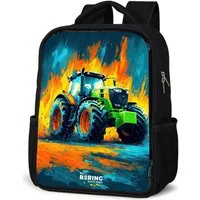 NoBoringSuitcases.com© Rucksack Traktor - Grün - Abstrakt - Pinselstriche, Kinderrucksack Schwarz, Schulrucksack, Freizeitrucksack Jungen Mädchen