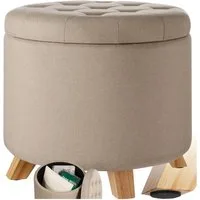 tectake Sitzhocker Schminkhocker Suna in Leinenoptik 150kg mit Stauraum, rund