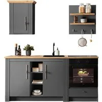 OTTO home Küchenzeile KS-Westminster, Pantryküche im Landhaus Stil, hochwertige Metallgriffe, (Set), Breite 194 cm, Kommode, Wandpaneel, Hängeschrank und Herdumbau