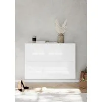 OTTO home Schuhschrank SMILE Breite 104 cm, 2 Klappen, komplett Weiß Hochglanz lackiert, Schuhkipper hängend o. stehend montierbar, 4 Fächer, Metallgriffe