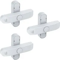 BASI Fensterzusatzschloss Fenstersicherung (Spar-Set, 3 St), 2-flügelige Fenster, Sperrbügel, Druckknopfsicherung, Weiß, 3 Stück