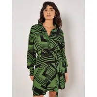 Apricot Druckkleid Graphic Squares Hemdkleid (2-tlg) mit Bindegürtel