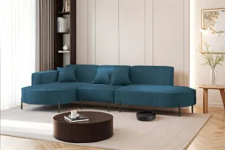 Ecksofa Designersofa VALENCIA in Stoff Scala Blau Ottomane Links