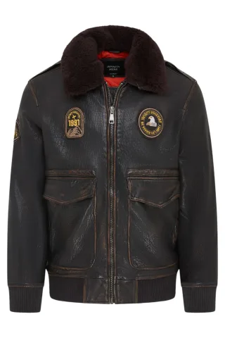 Schwarze Bomberjacke aus Leder für Herren mit Schaffellkragen, G-1 Fliegerjacke – Linear