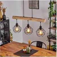 hofstein Pendelleuchte »Torano« Hängelampe aus Metall/Holz in Schwarz/Natur, ohne Leuchtmittel, 3xE27, höhenverstellbare in Gitter-Optik