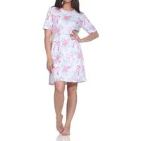 Normann Nachthemd Normann Damen kurzarm Nachthemd – Romantische Schleifen & Rosen-Look