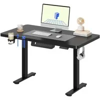 FLEXISPOT Schreibtisch Basic-Series Elektrisch höhenverstellbarer Schreibtisch (Anti-Kollisions-system, 2- Fach-Teleskop, mit Becherhalter & Kabelkanal & Haken & Aufbewahrungsbox, LED-Display), MAX. Load: 100kg, 100/110/120/140/160, MIT einteilige Ti