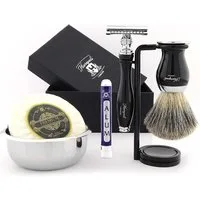 Haryali London Rasierset Haryali London 6-teiliges Herren-Rasierset, Rasierset doppelseitigem, perfektes Geschenkset, Rasierpinsel, Seife, Rasierschale, Alaunstab, Kombipackung