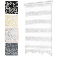 Doppelrollo ohne Bohren, Doppelrollo für Fenster mit Muster, Bailena, Lichtschutz, ohne Bohren, freihängend, Klemmfix, Duo Rollos mit Perlen, glitzernd, Ranken Blumen Motiv