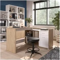 Vicco Schreibtisch Noira, Weiß/Sonoma, 135 x 77 cm mit Schublade (1-St)