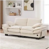 STILVORA Ecksofa für 2 Personen Relaxsofa mit Seitentaschen ergonomischem Design Beige, Relaxsofa mit hochdichte Schaumstoffpolsterung, langlebig, pflegeleicht