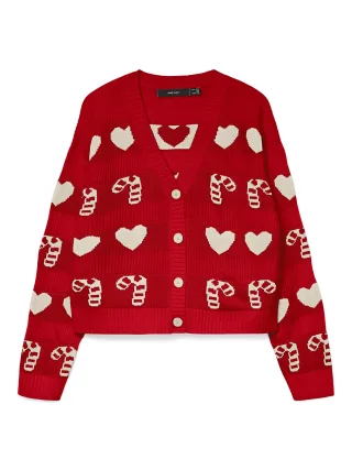 VERO MODA - VMCANDYHEARTS LS V-NECK CARDGAN XMAS Chinese Red - Gr. - M
