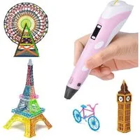 Wisam 3D-Drucker-Stift Set Rosa für Kinder Erwachsene mit 3 Farben 1.75mm PLA Filament