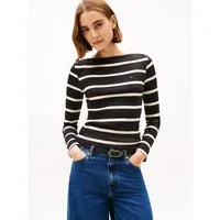 Tommy Hilfiger Langarmshirt SLIM 5X2 RIB BOAT-NK LS mit U-Boot Ausschnitt und Rippstruktur unifarben, casual, slim fit, Viskosemix, U-Boot-Ausschnitt