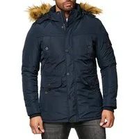 Reslad Winterjacke Herren Jacke Winter-Jacke Herren-Parka Kapuzen-Jacke Fell-Kragen Anora warme gesteppte Jacke mit Kapuze