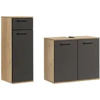 mokebo Badmöbel-Set Der Steuermann, (2-teilig), Made in Germany, Badezimmerschrank, Badschrank, Set in Eiche Anthrazit