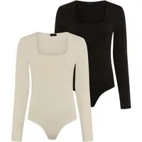 Laura Scott Langarmbody (Packung, 2er-Pack) mit Karree-Ausschnitt, sehr figurbetont