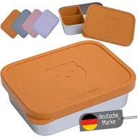 BEARFOOT Lunchbox Brotdose Kinder Edelstahl mit Silikoneinsatz - Braun, Kindergarten und Schule - Mädchen und Jungen, Vesperbox, Snackbox