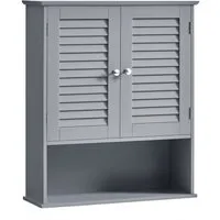 VASAGLE Hängeschrank Badezimmerschrank, Medizinschrank mit verstellbarem Einlegeboden Wandschrank, Lamellentüren und offenem Fach, 20 x 60 x 70 cm