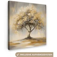 OneMillionCanvasses® Leinwandbild Kunstdrucke - Baum - Abstrakt - Blätter, Fotodruck (1 St), Wandbild, Deko Schlafzimmer Wohnzimmer Flur 20x20 cm