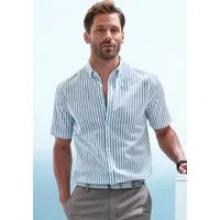 John Devin Kurzarmhemd Regular Fit, Streifenhemd mit Button-down-Kragen aus reiner Baumwolle
